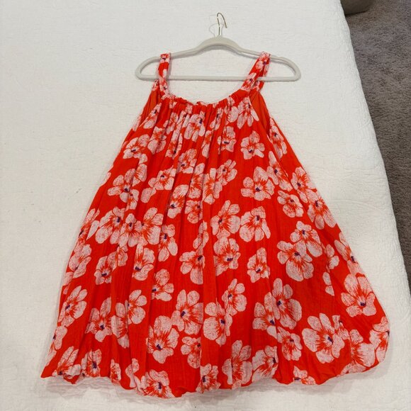 By Anthropologie Gauze Bubble Hem Mini Dress Size M Orange Floral Pockets - Picture 2 of 10